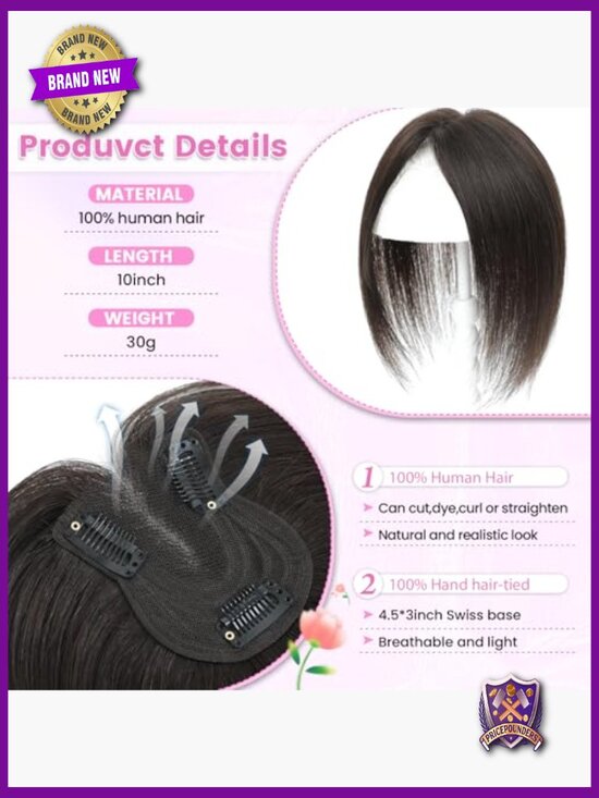 10-Inch Human Hair Topper for Thinning Hair, Swiss Base, 360 Coverage main image 4